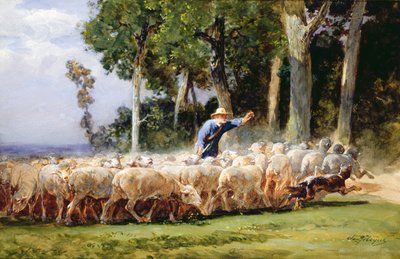 A Shepherd with a Flock of Sheep by Charles Emile Jacques